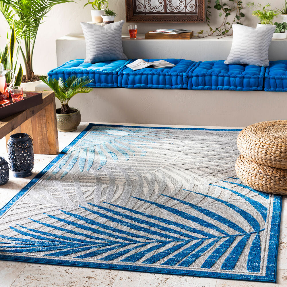 Big Sur Aqua/Medium Gray Machine Woven Rug - roomscene