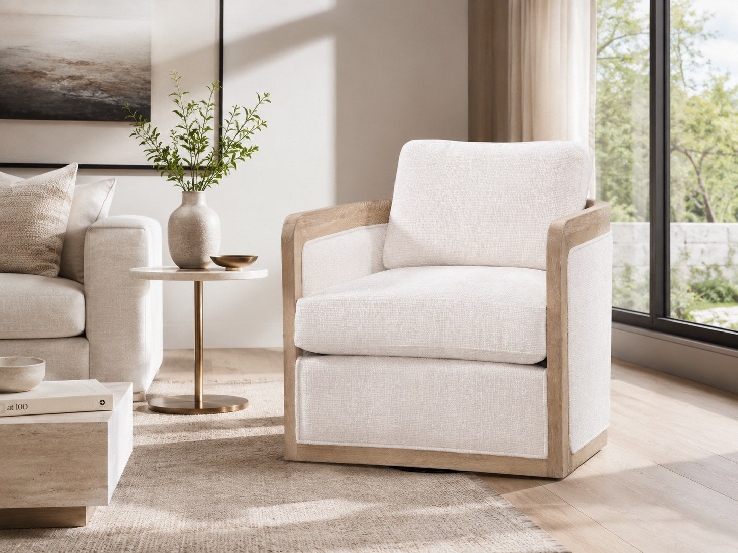 Buena Vista Swivel Chair in Norse Bone (Performance Fabric) lifestyle image - Bone Contemporary Transitional