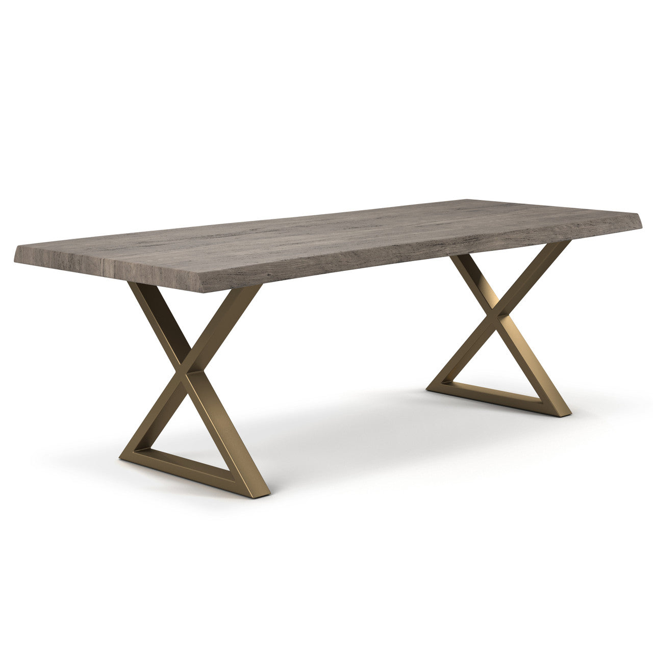 Brooks - Dining Table - X Base - 40" x 92" - Sandblasted Grey Top - Brass Base