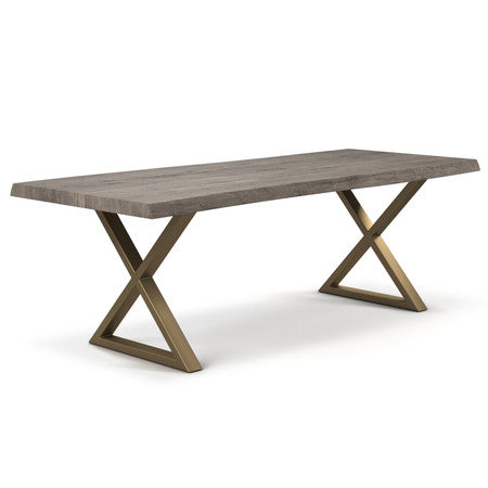 Brooks Dining Table X Base 40" x 92" Sandblasted Grey Top - Brass Base