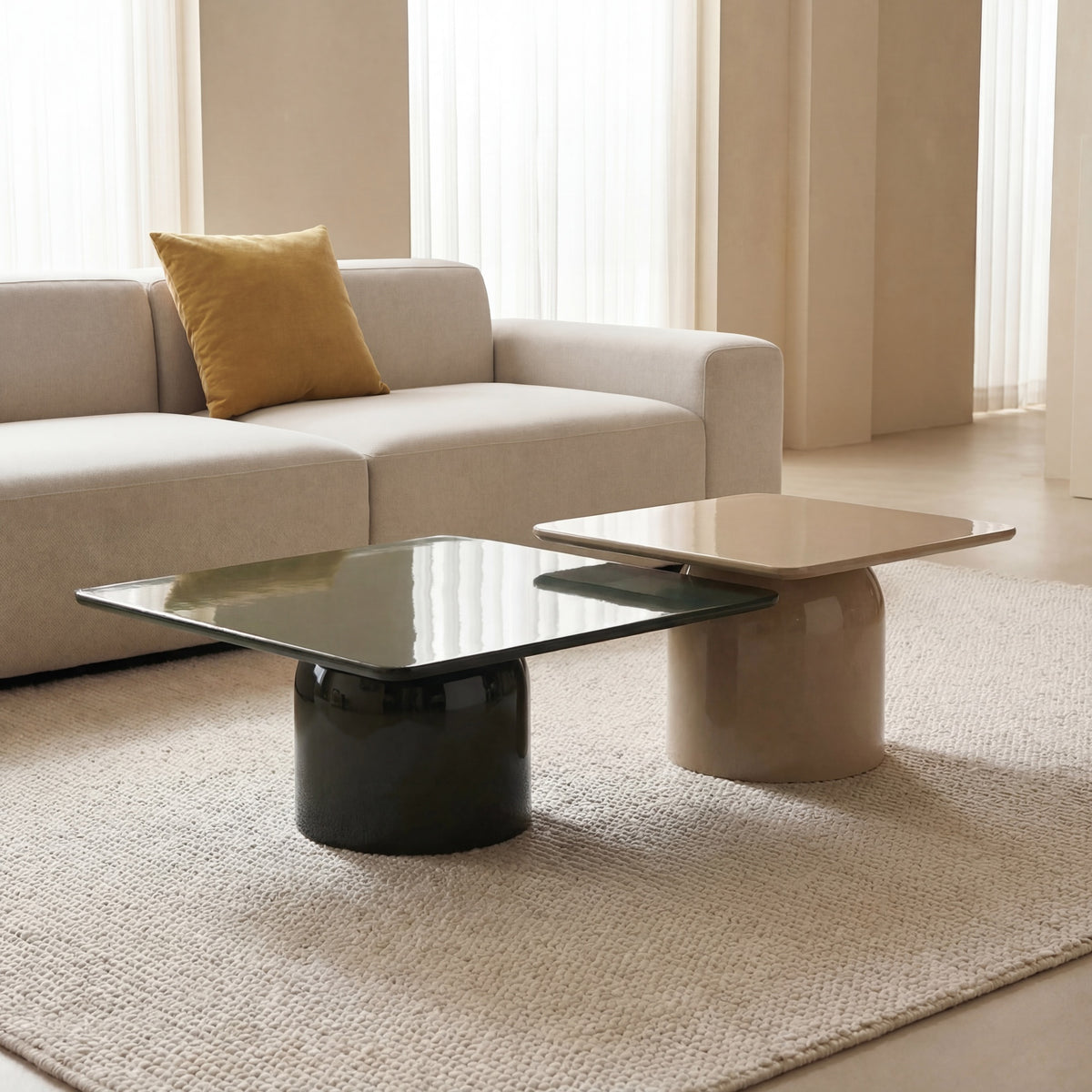 Alessia Nesting Coffee Tables, Tall Latte Taupe / Short Obsidian Green by Urbia - detail 2
