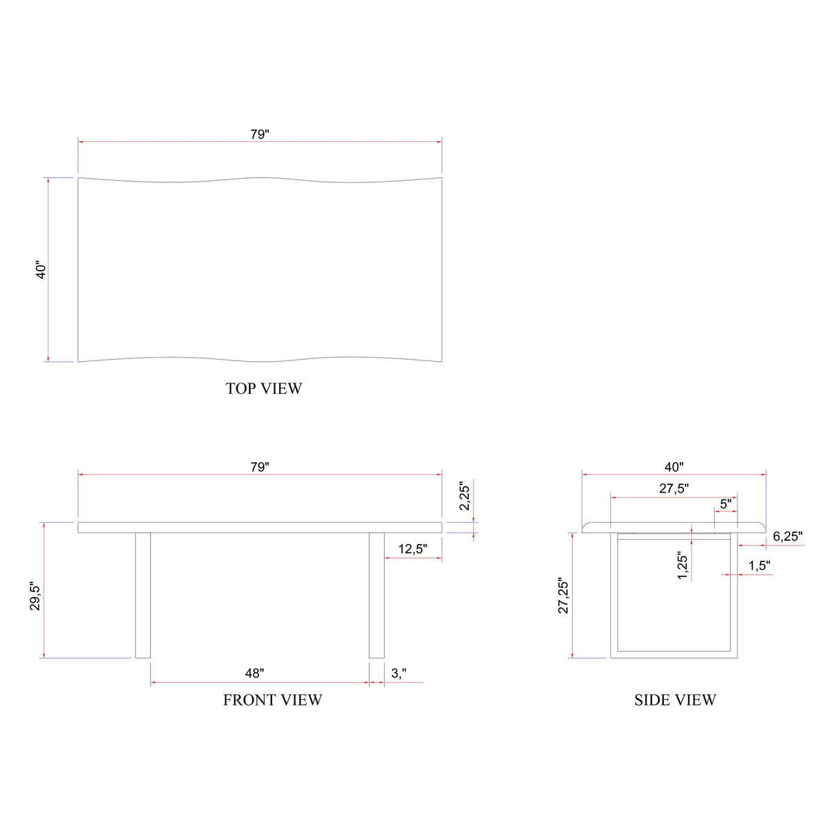 Brooks Dining Table U Base 40" x 79" Americano Top - Pewter Base by Urbia - detail 6
