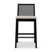 Modern Brazilian - Nardia - Cane Counter Stool - Bouclé Crafted Glaze Seat - Ebano Frame - Ebano Cane Webbing