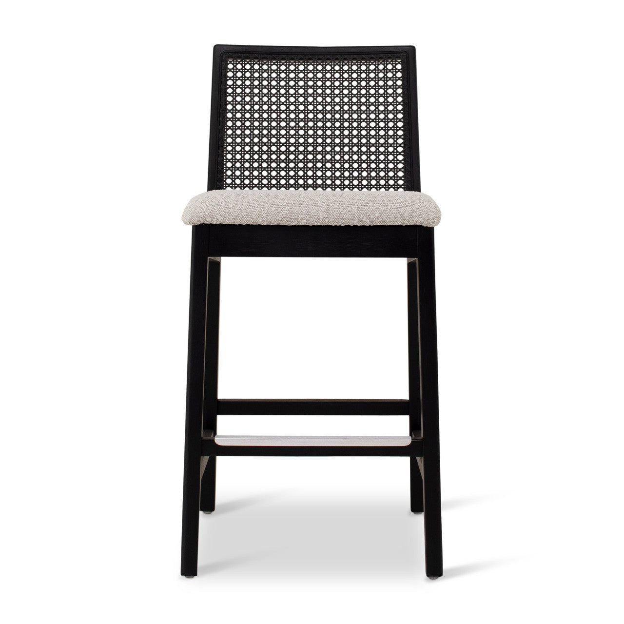 Modern Brazilian - Nardia - Cane Counter Stool - Bouclé Crafted Glaze Seat - Ebano Frame - Ebano Cane Webbing