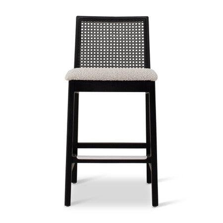 Modern Brazilian Nardia Cane Counter Stool Bouclé Crafted Glaze Seat Ebano Frame - Ebano Cane Webbing