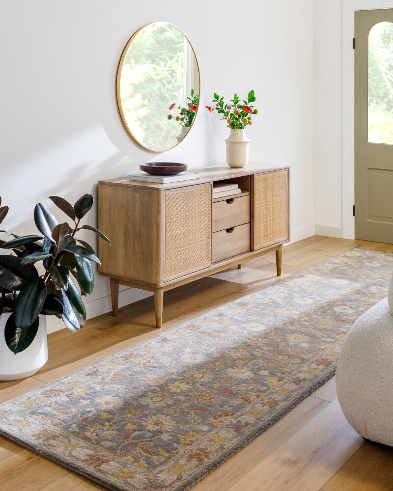 Caesar Charcoal/Yellow Handmade Rug - roomscene