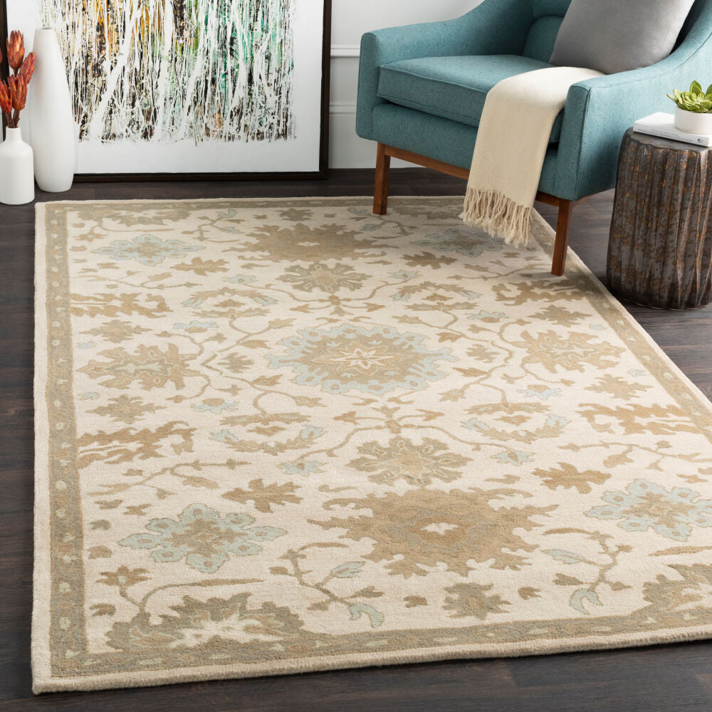 Caesar Light Beige/Sage Handmade Rug - roomscene