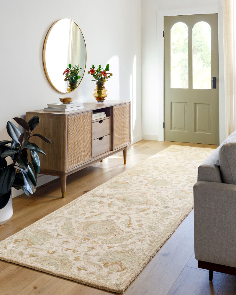 Caesar Cream/Light Olive Handmade Rug - roomscene
