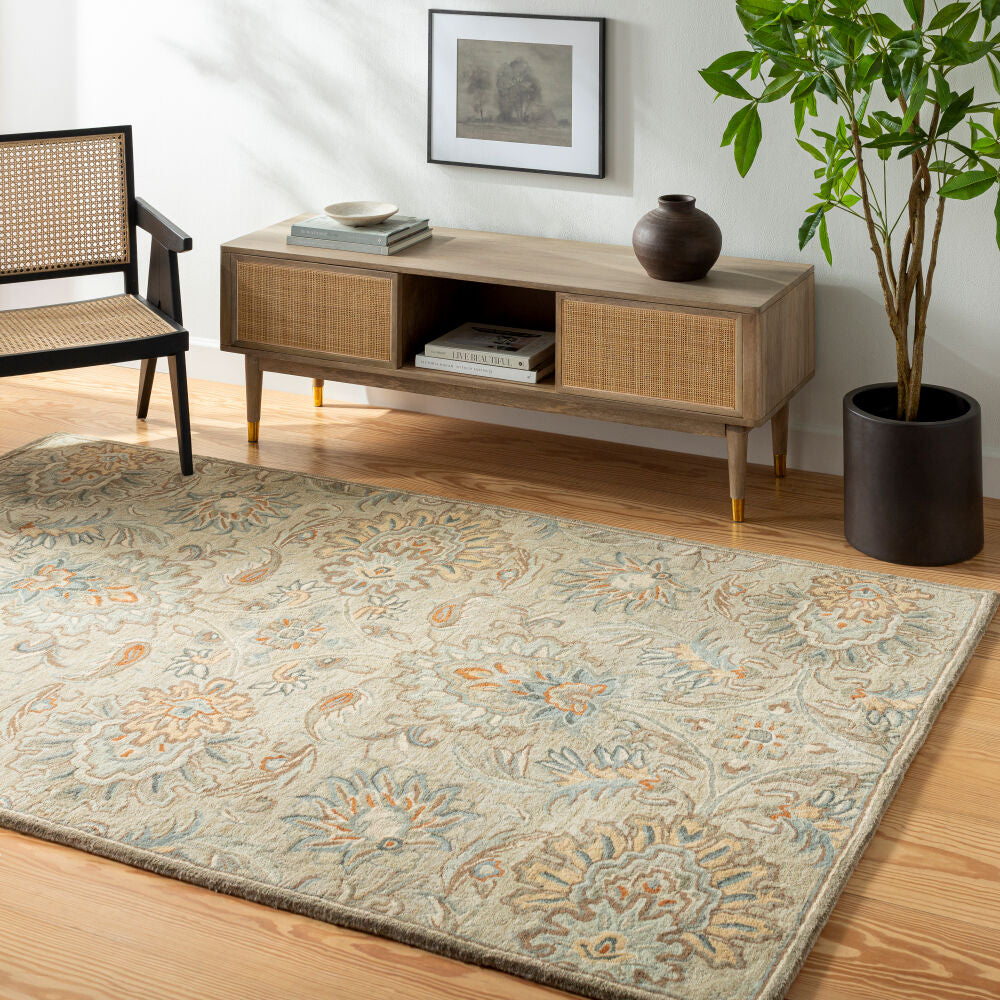 Caesar Charcoal/Tan Handmade Rug - roomscene