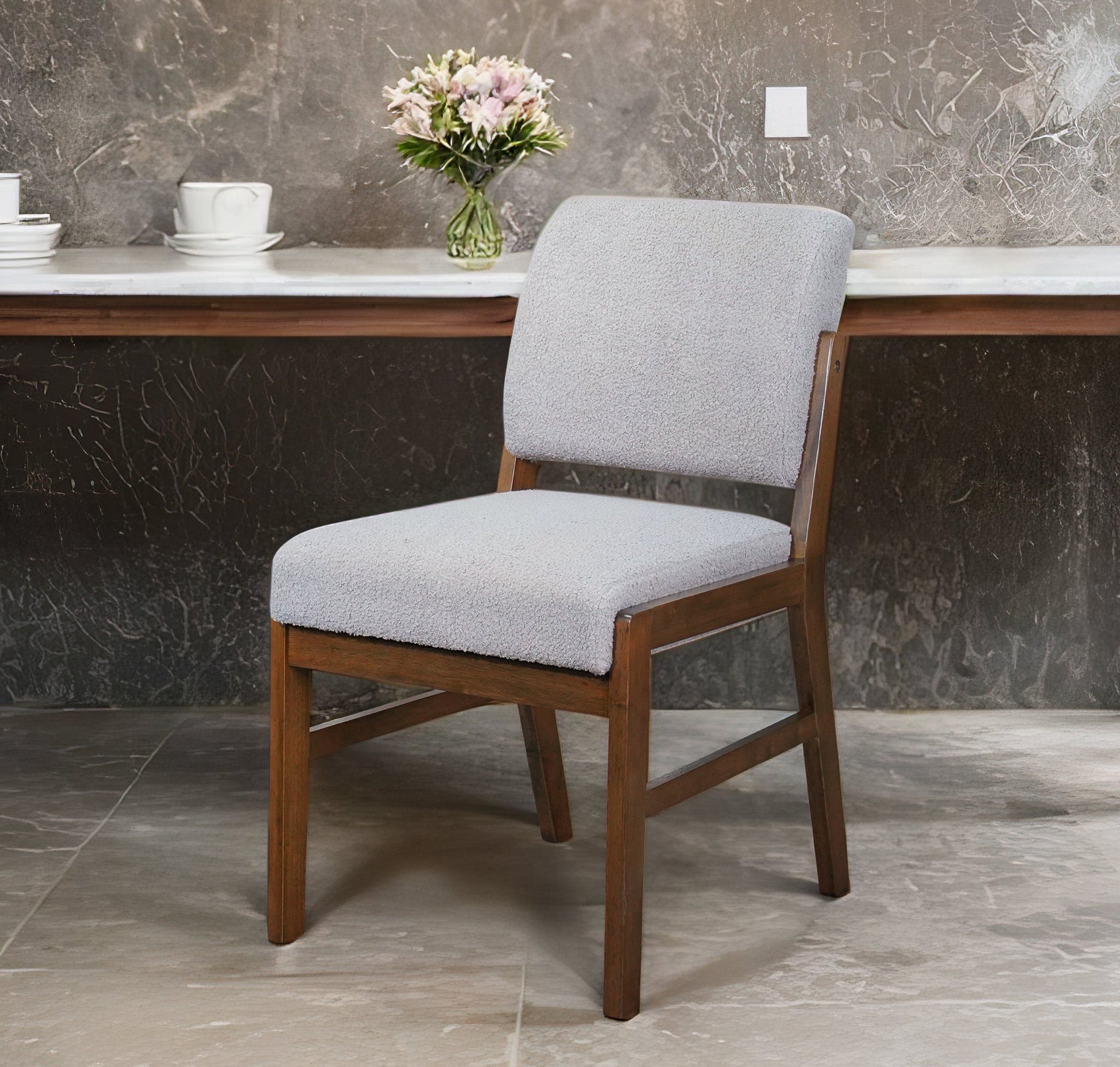 Caldwell Dining Chair | Light Grey Textured Boucle Modern Rustic Design