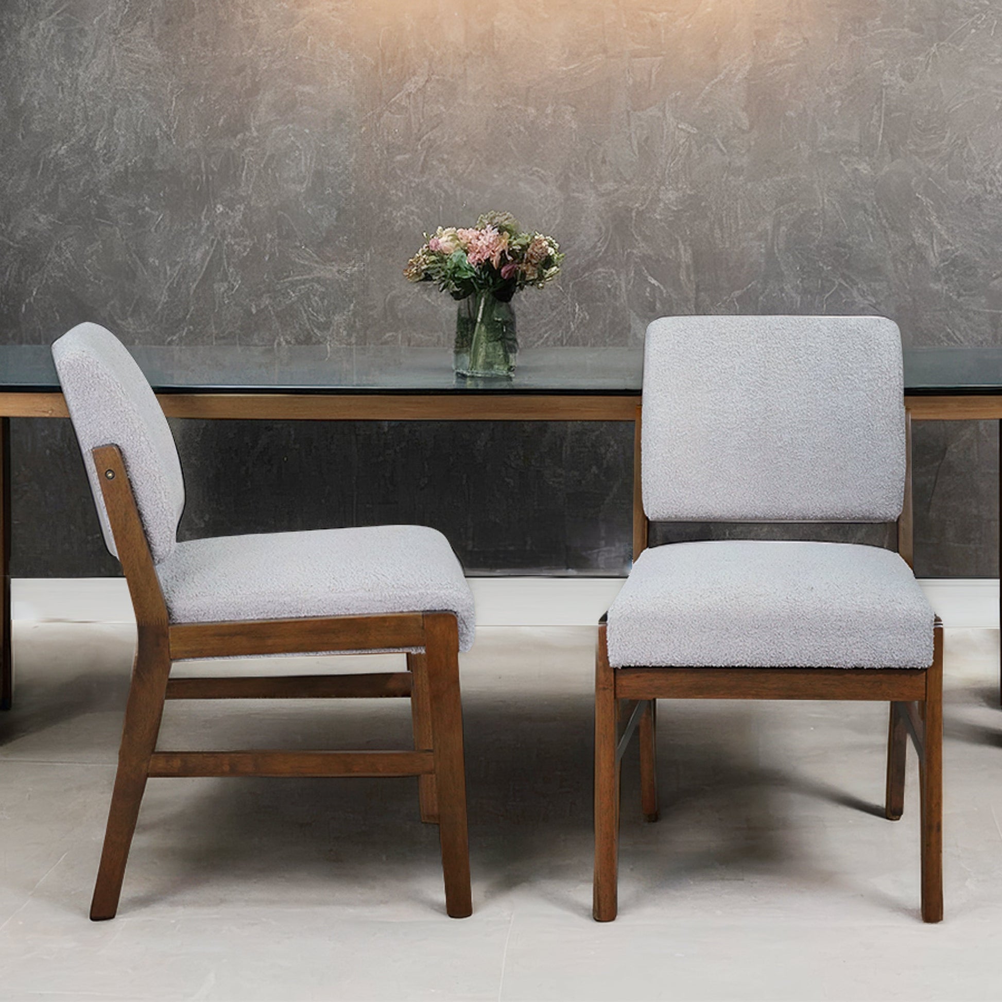 Caldwell Dining Chair | Light Grey Textured Boucle Modern Rustic Design