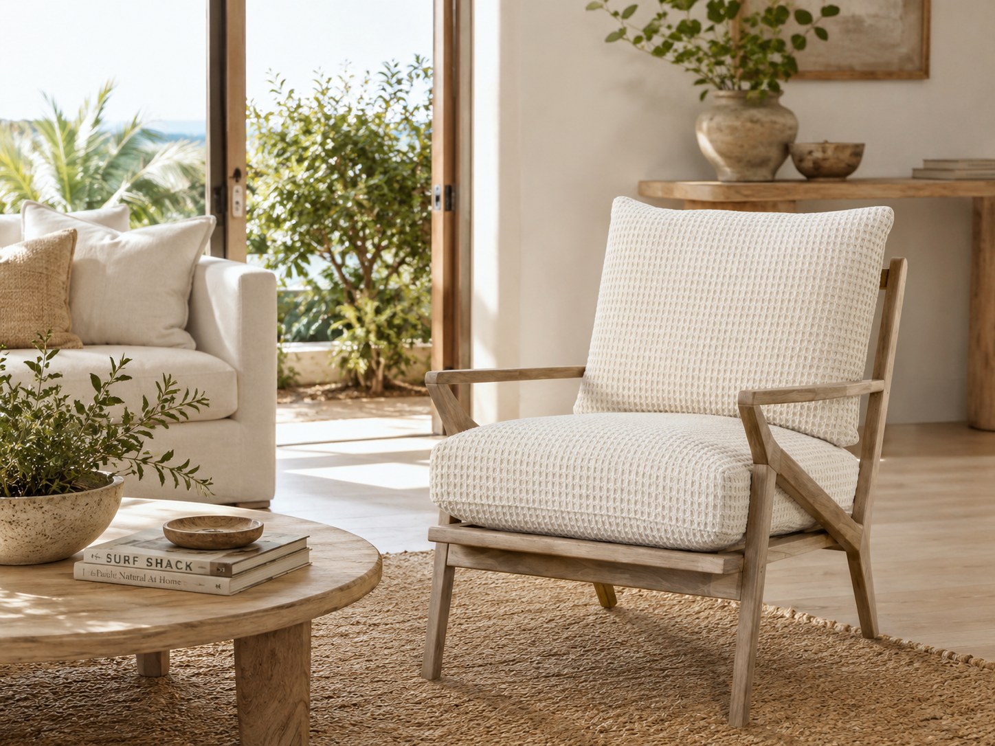 Carmel Chair in Solo Parchment (Performance Fabric) lifestyle image - Coastal Casual Contemporary
