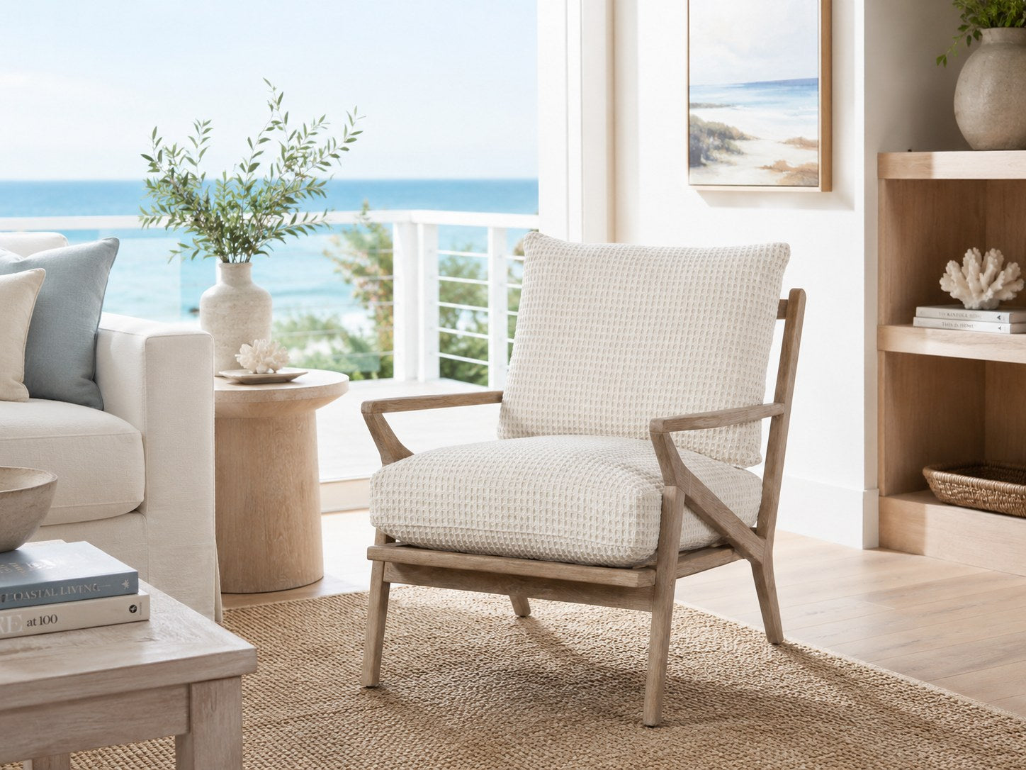 Carmel Chair in Solo Parchment (Performance Fabric) lifestyle image - Parchment California Coastal