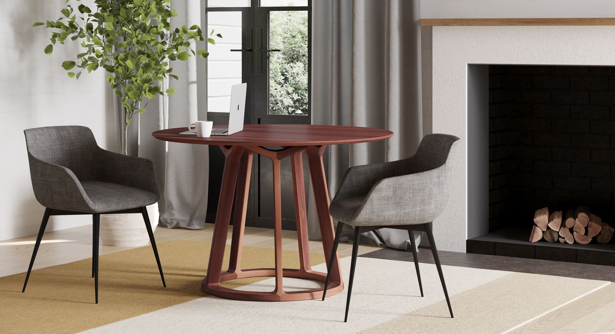 Aldo Round Dining Table Walnut by Moe's Home Collection - view 5
