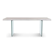 Brooks Dining Table Glass Base 40" x 79" White Wash Top - Clear Glass Base by Urbia - product view