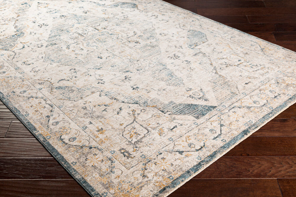 Cardiff Dark Blue/Mustard Machine Woven Rug CDF-2303 - corner