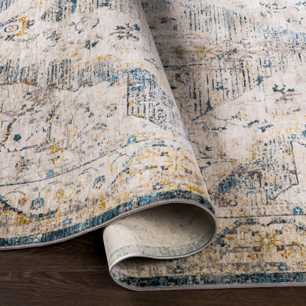 Cardiff Dark Blue/Mustard Machine Woven Rug CDF-2303 - fold