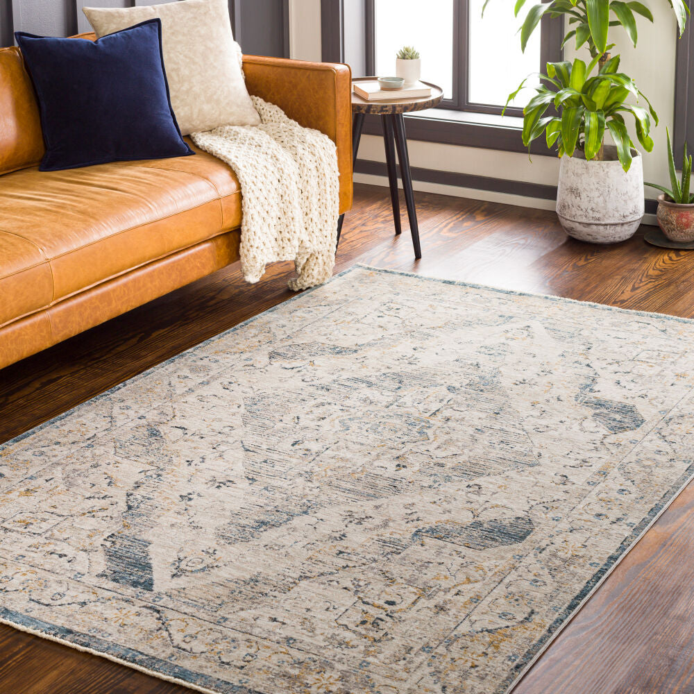 Cardiff Dark Blue/Mustard Machine Woven Rug CDF-2303 - roomscene