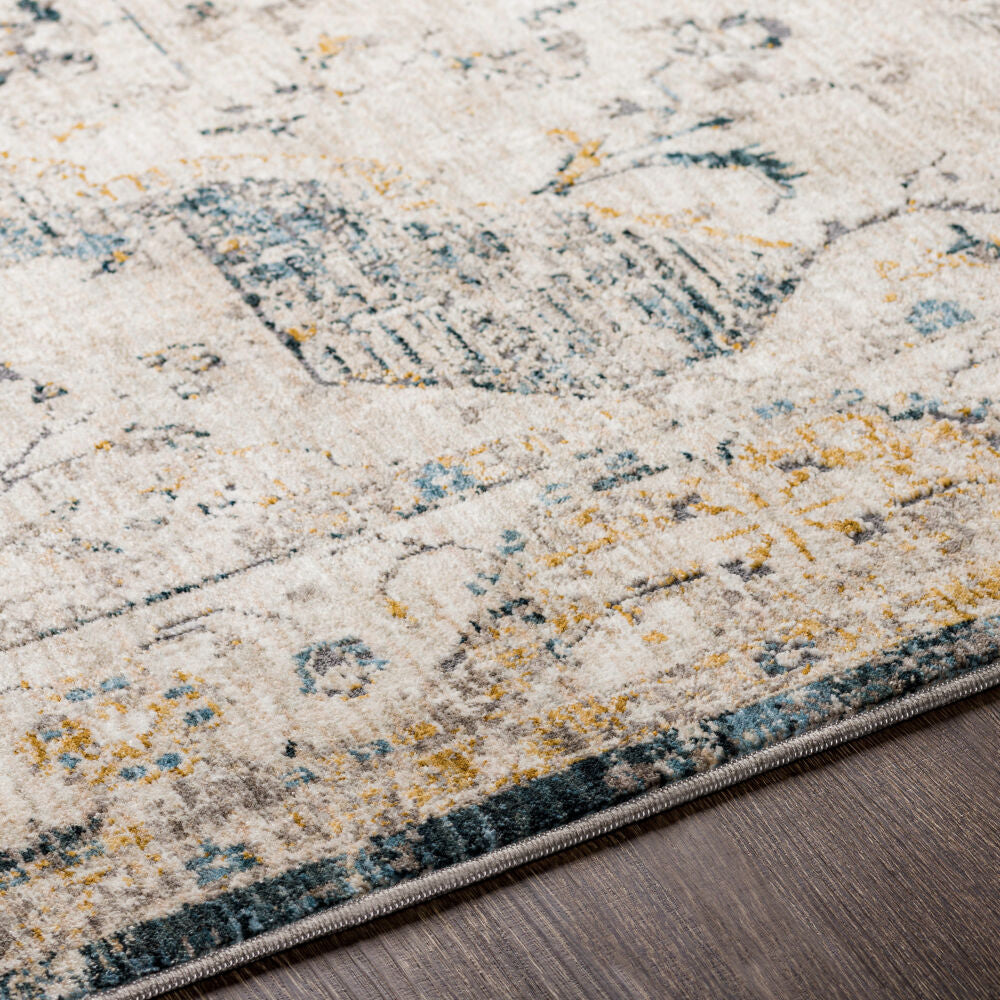 Cardiff Dark Blue/Mustard Machine Woven Rug CDF-2303 - texture