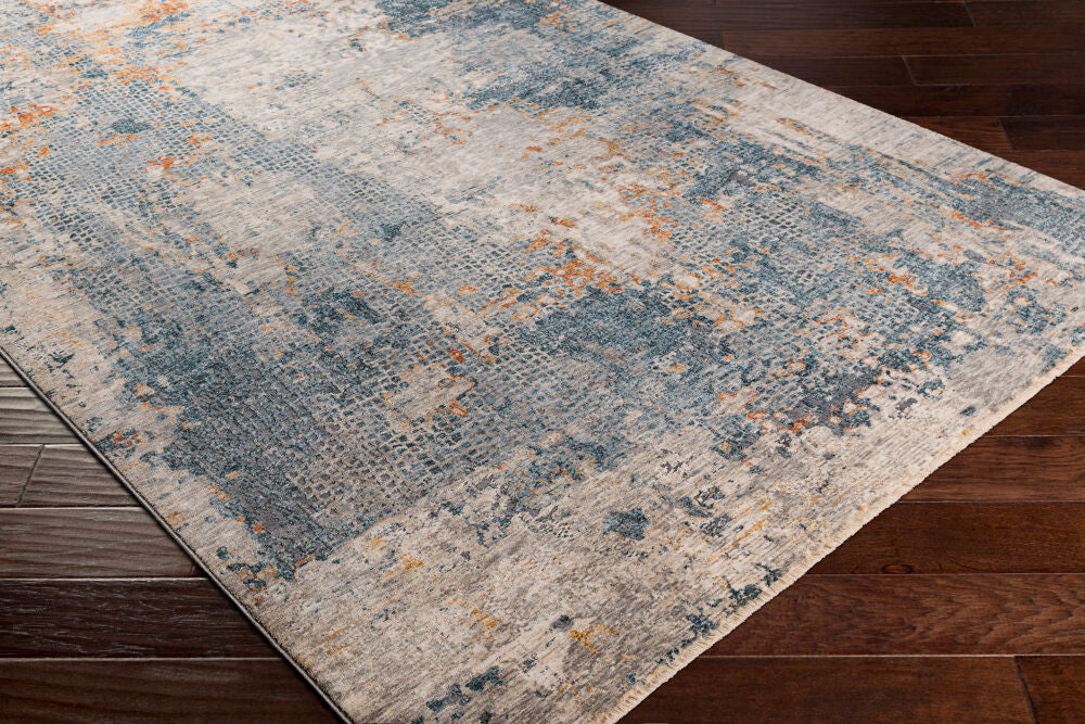 Cardiff Dark Blue/Rust Machine Woven Rug - corner