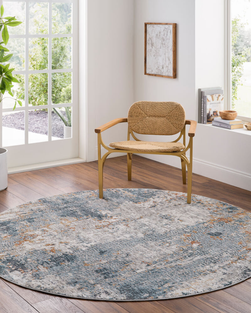 Cardiff Dark Blue/Rust Machine Woven Rug - roomscene