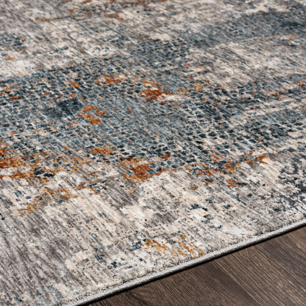 Cardiff Dark Blue/Rust Machine Woven Rug - texture