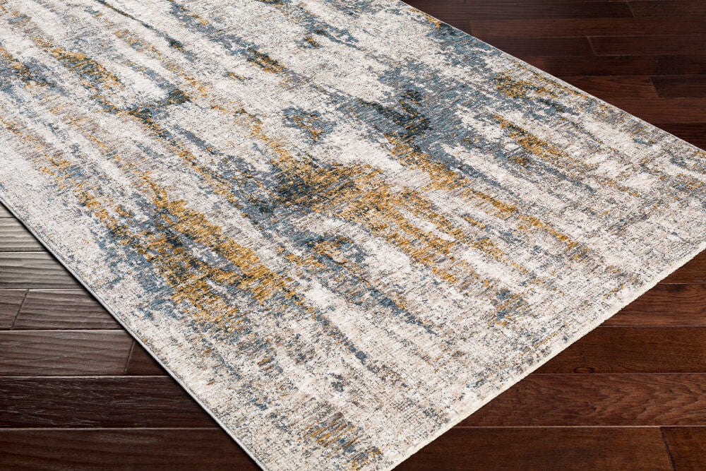 Cardiff Dark Blue/Mustard Machine Woven Rug CDF-2306 - corner