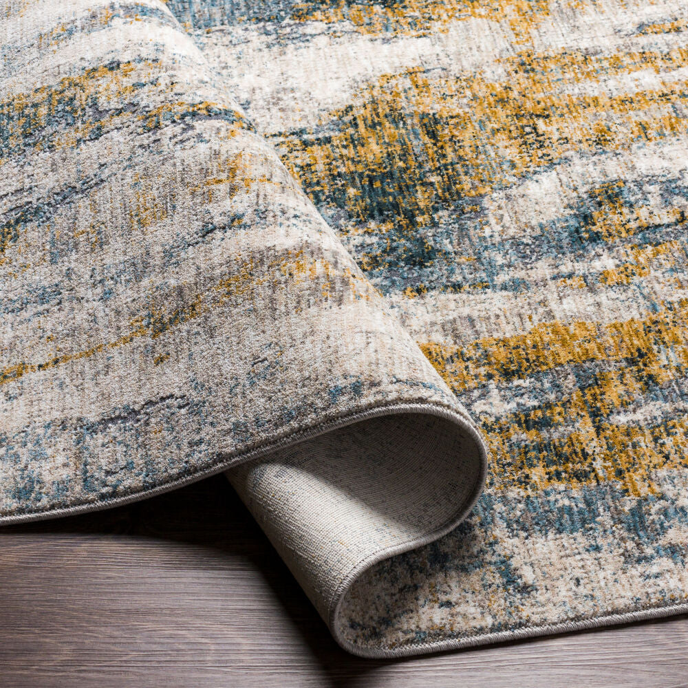 Cardiff Dark Blue/Mustard Machine Woven Rug CDF-2306 - fold