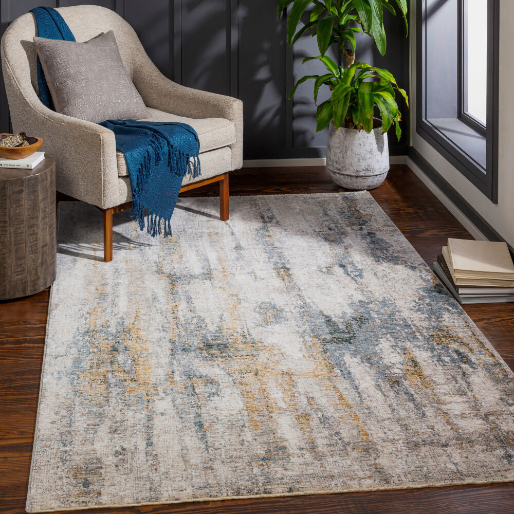 Cardiff Dark Blue/Mustard Machine Woven Rug CDF-2306 - roomscene