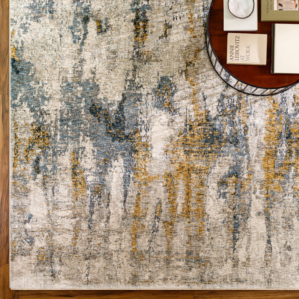 Cardiff Dark Blue/Mustard Machine Woven Rug CDF-2306 - styleshot