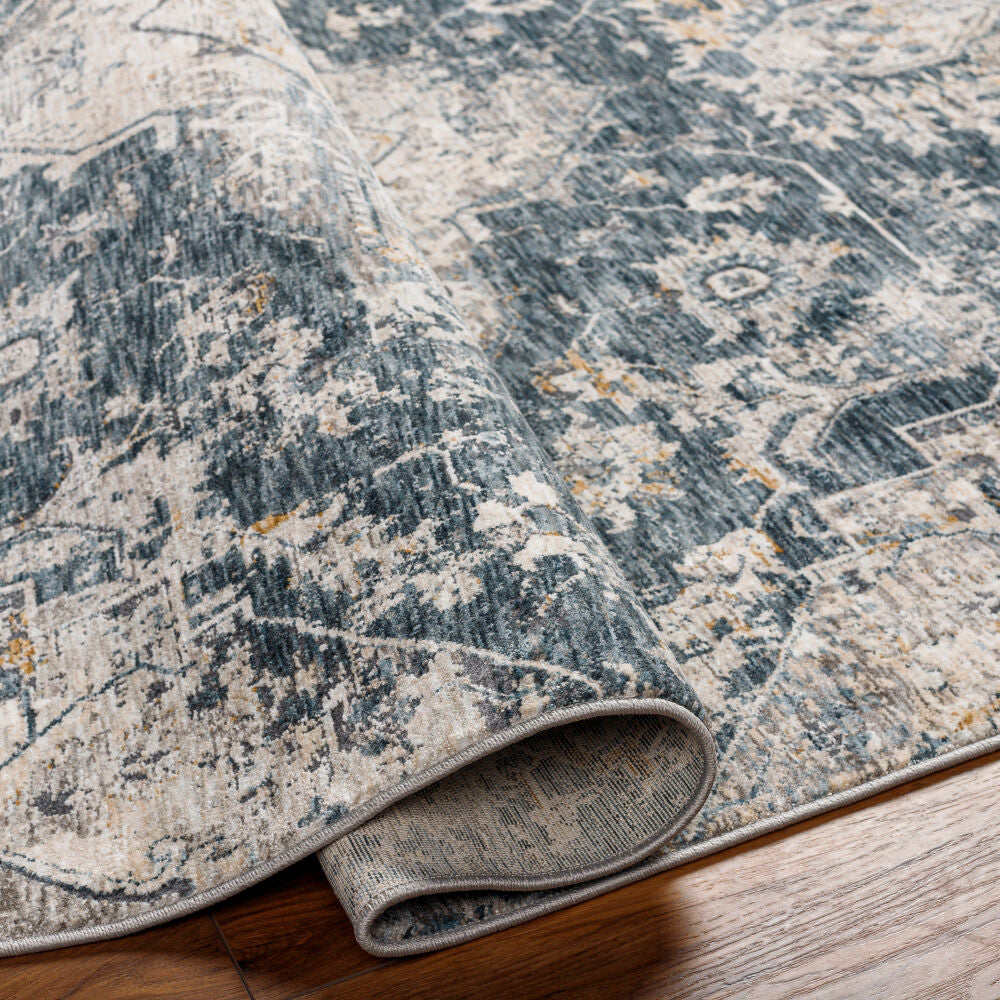 Cardiff Blue/Medium Gray Machine Woven Rug CDF-2307 - fold