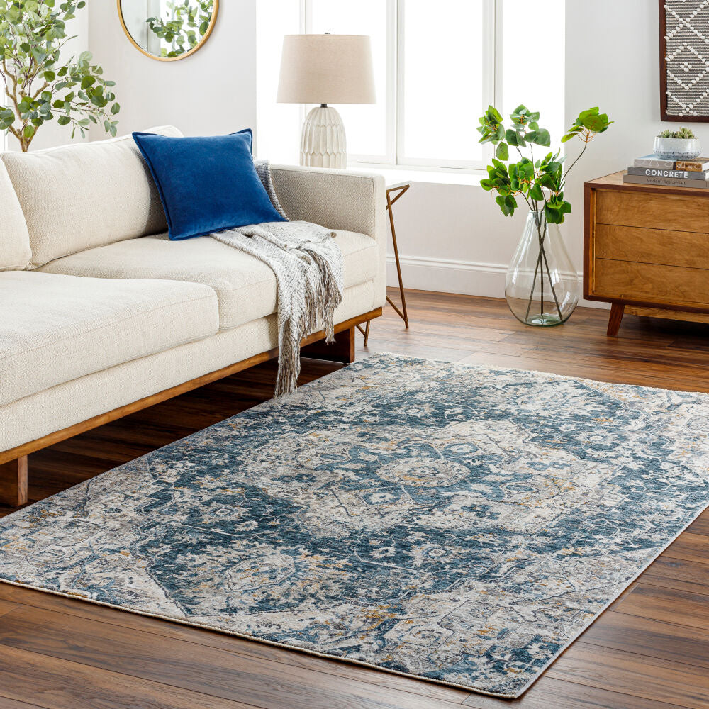 Cardiff Blue/Medium Gray Machine Woven Rug CDF-2307 - roomscene