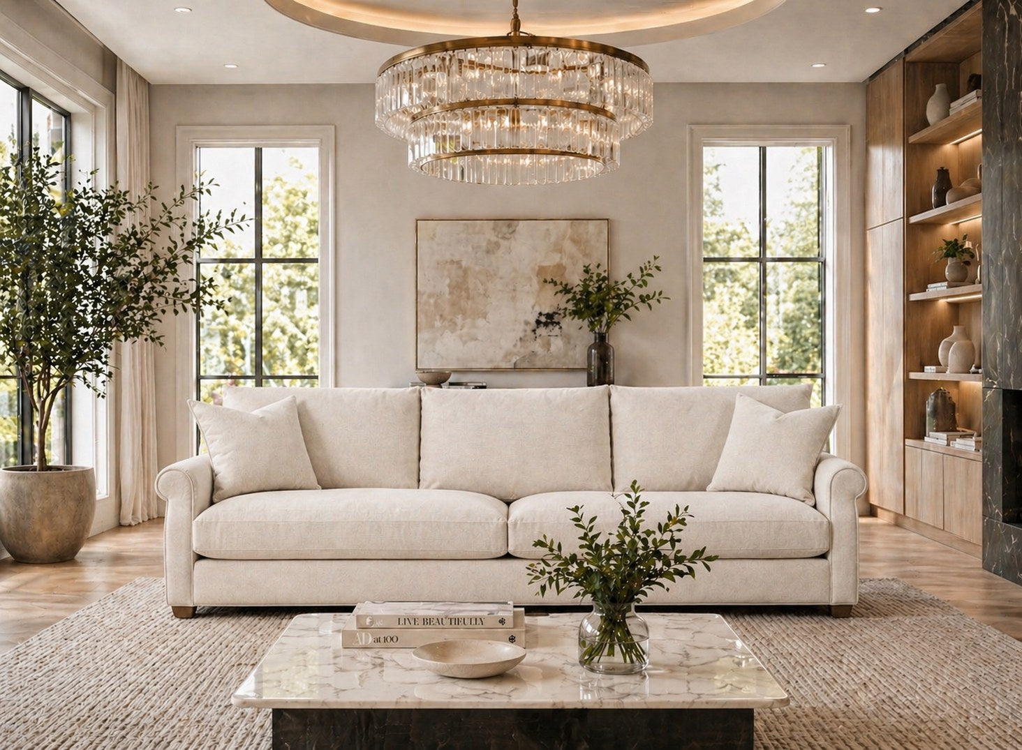 Celeste 104″ Sofa in Tribecca Natural lifestyle image - Tribecca Natural Transitional