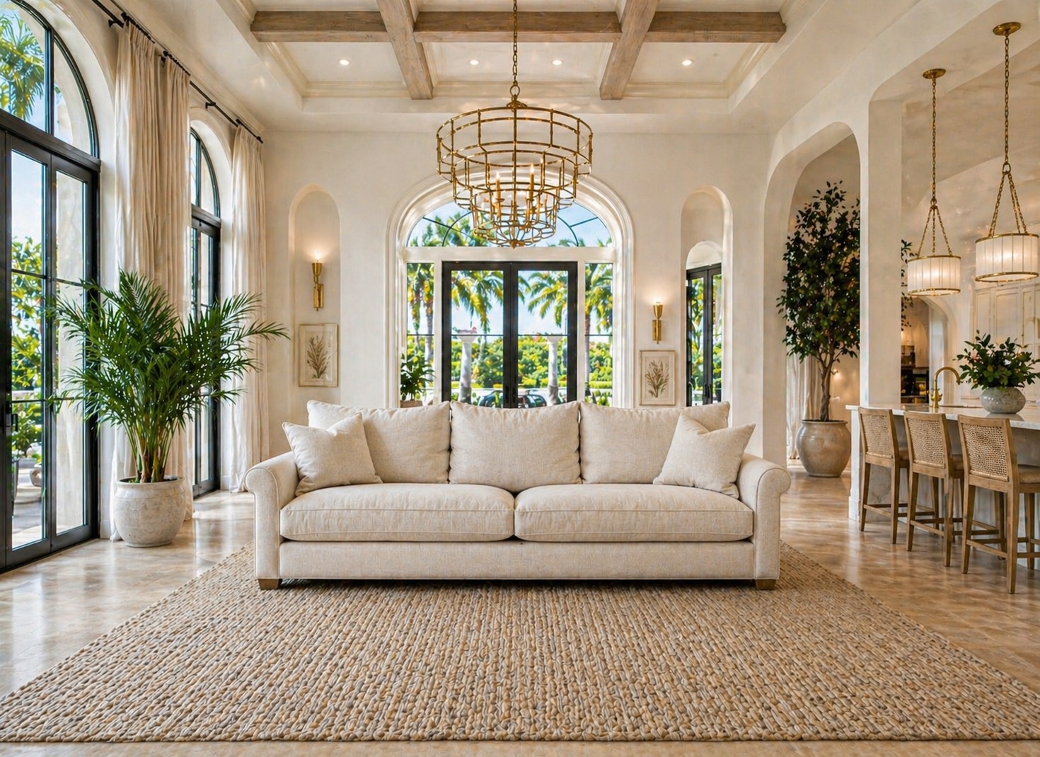 Celeste 104″ Sofa in Tribecca Natural lifestyle image - Natural Coastal Transitional