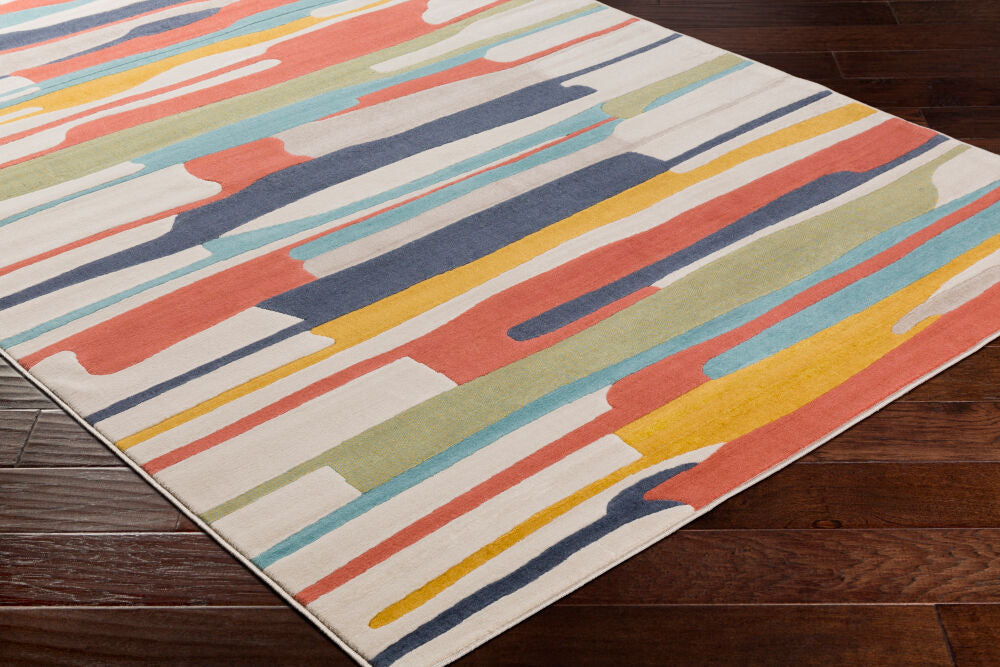 City Aqua/Orange Machine Woven Rug - corner
