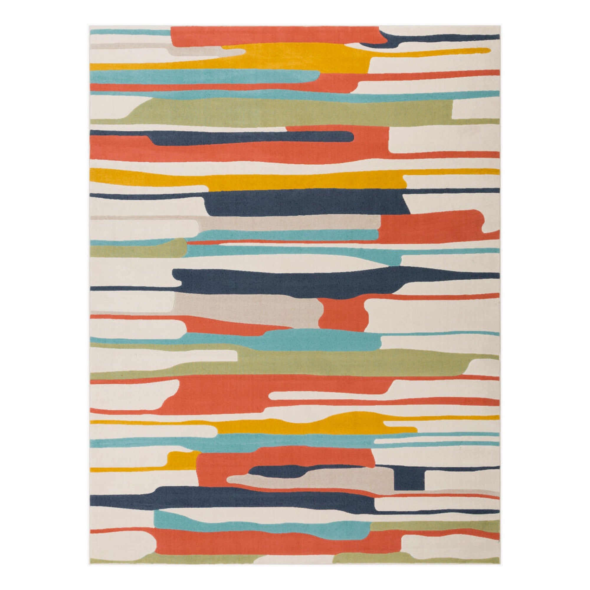City Aqua/Orange Machine Woven Rug - 2' x 2'11"
