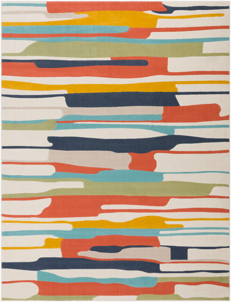 City Aqua/Orange Machine Woven Rug - 2' x 2'11"