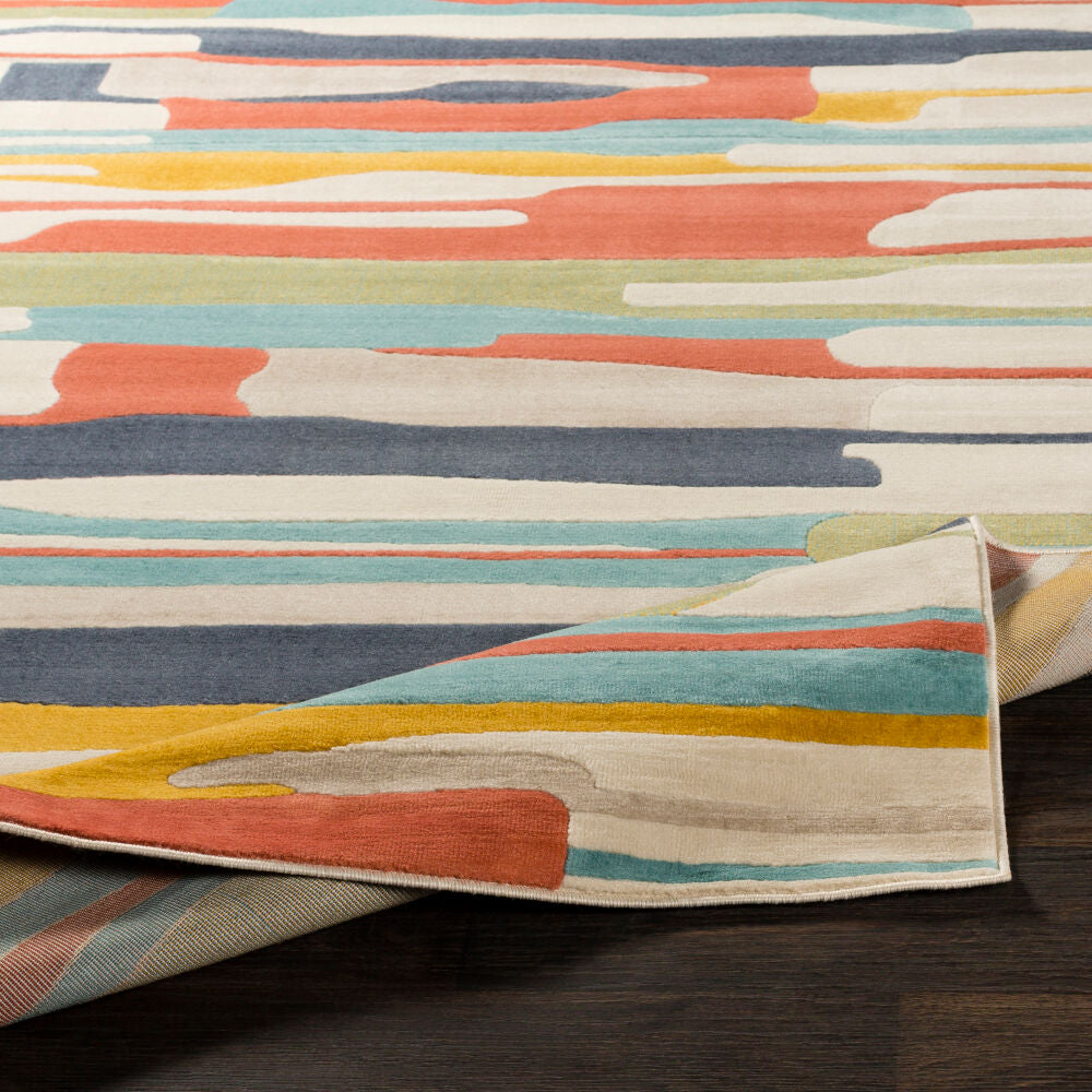 City Aqua/Orange Machine Woven Rug - fold