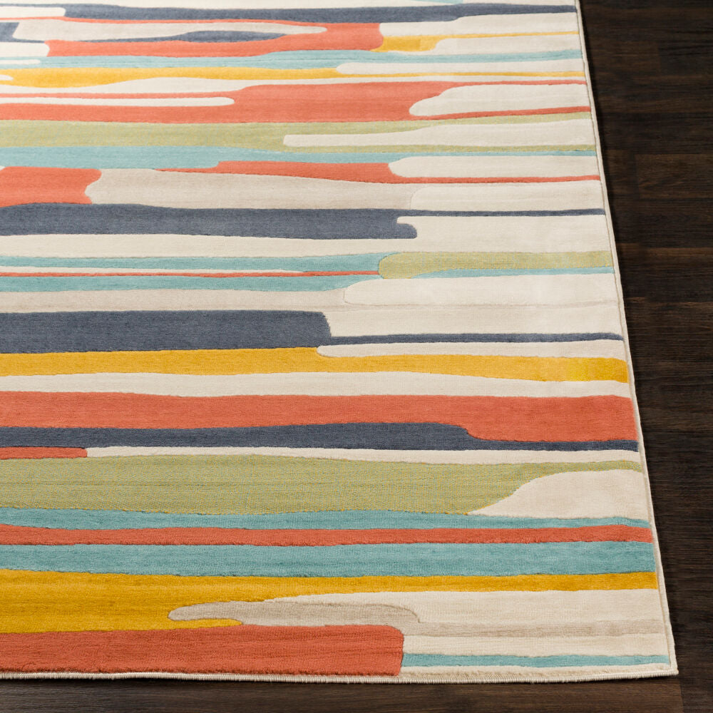 City Aqua/Orange Machine Woven Rug - front