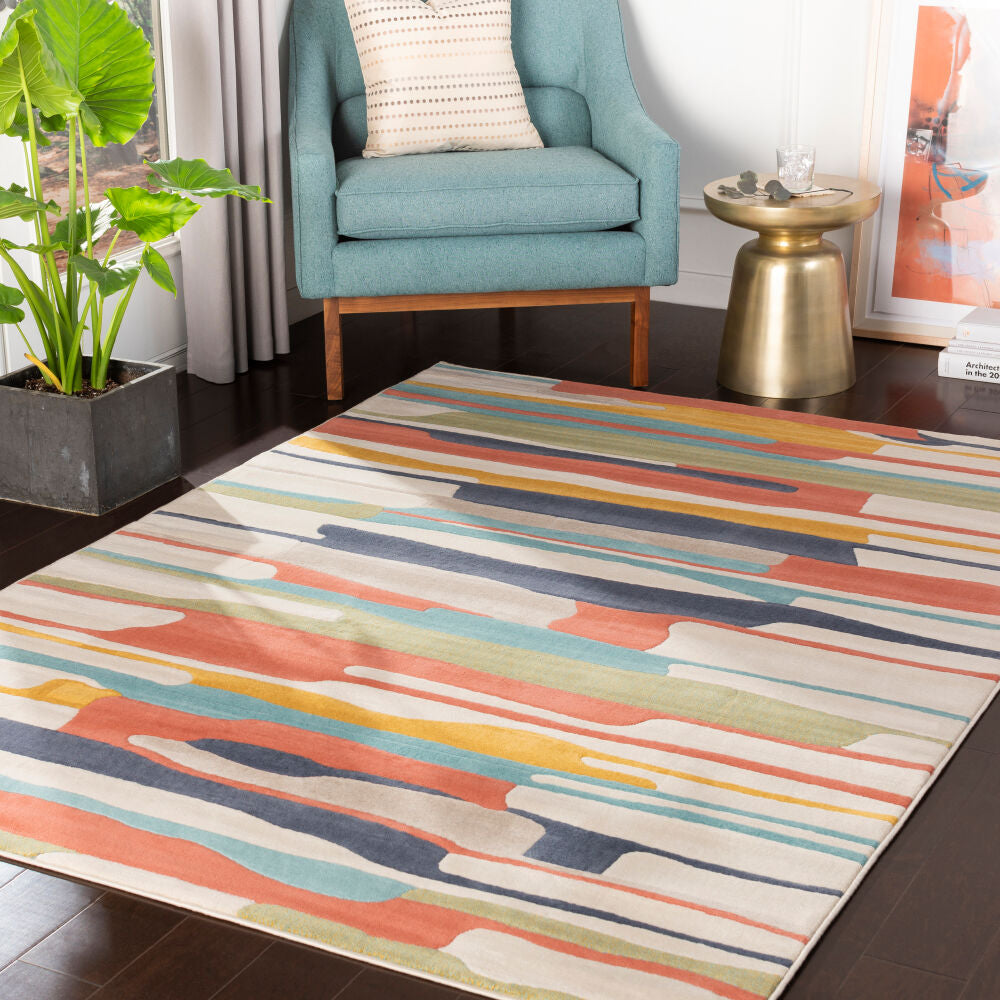 City Aqua/Orange Machine Woven Rug - roomscene