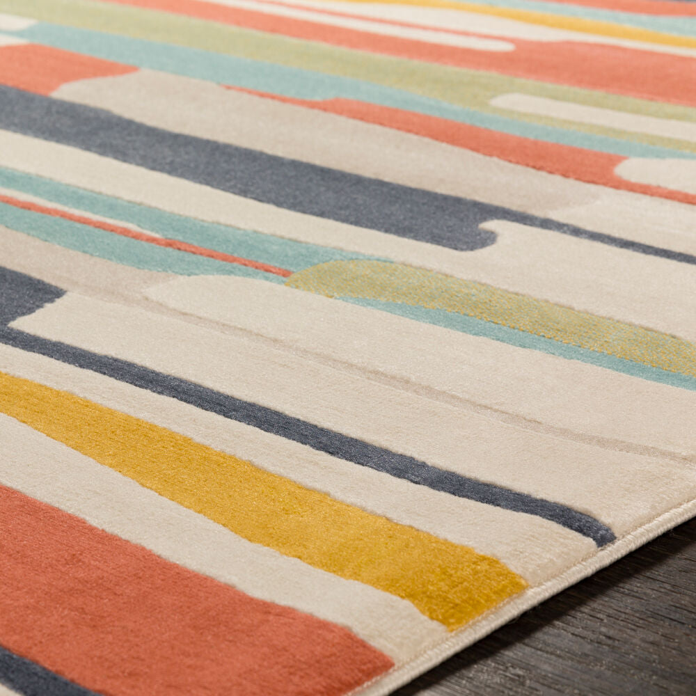 City Aqua/Orange Machine Woven Rug - texture