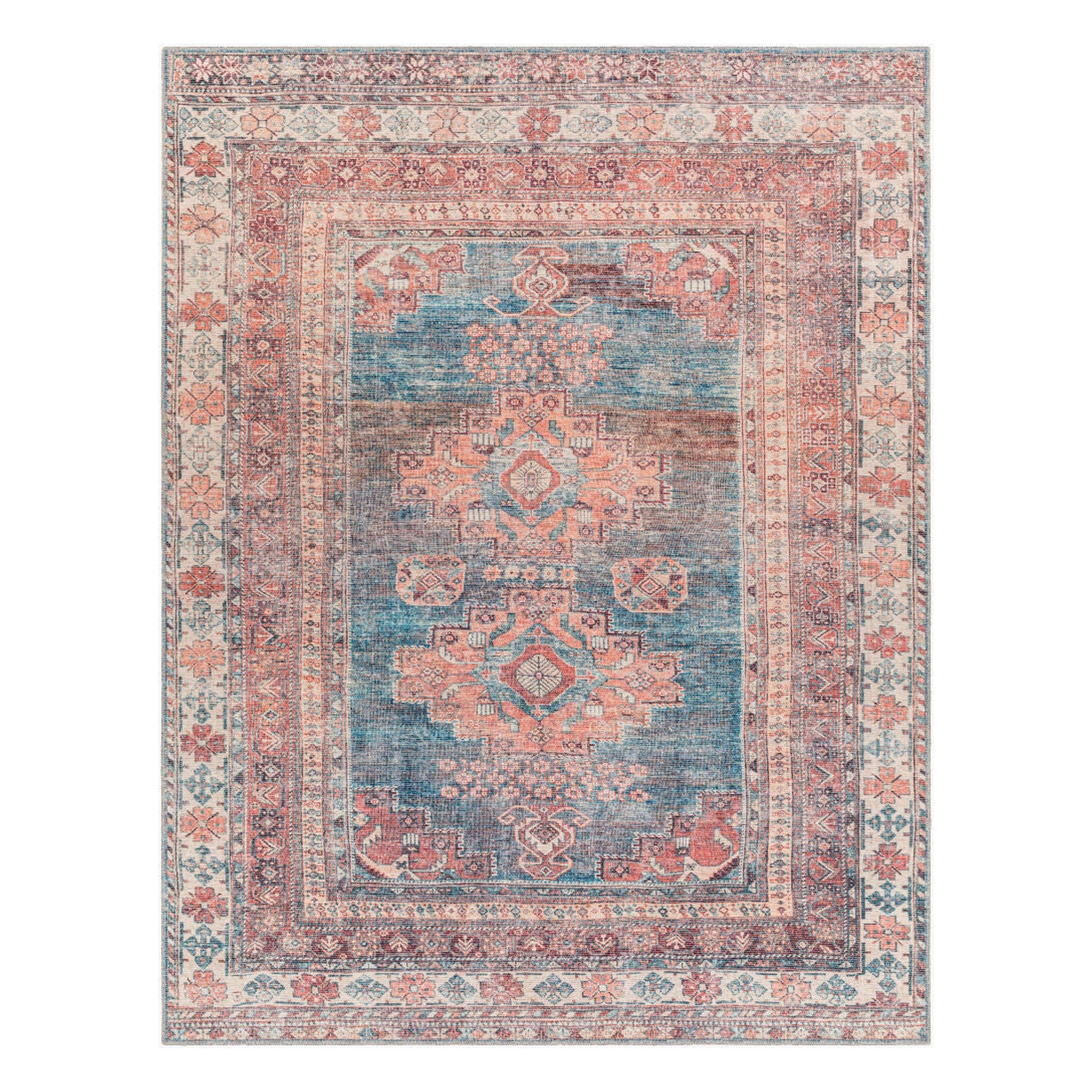 Colin Blue/Rust Machine Woven Rug - 2'7" x 10'