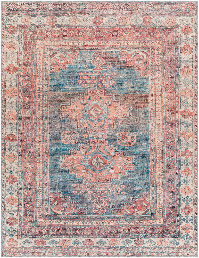 Colin Blue/Rust Machine Woven Rug - 2'7" x 10'