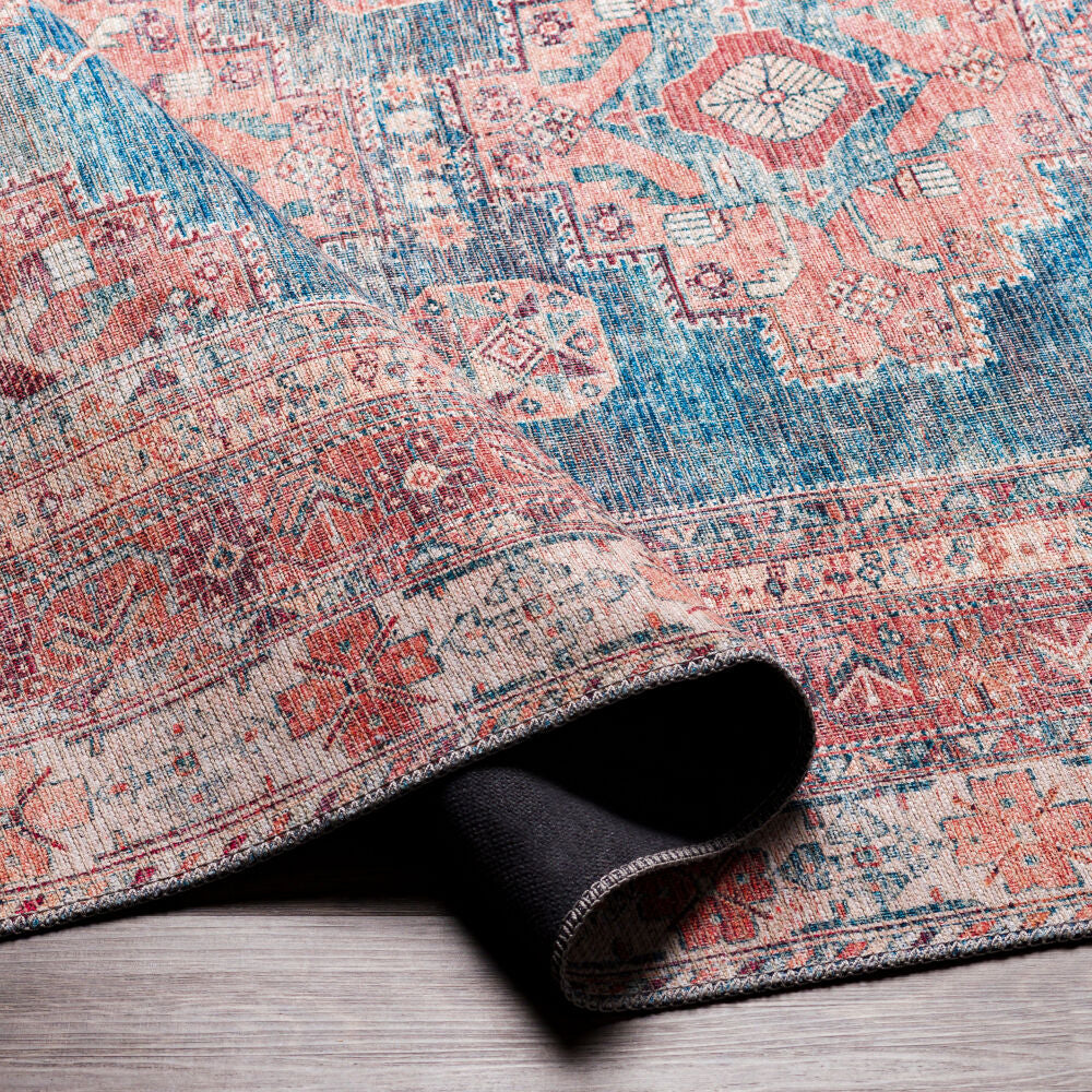 Colin Blue/Rust Machine Woven Rug - fold