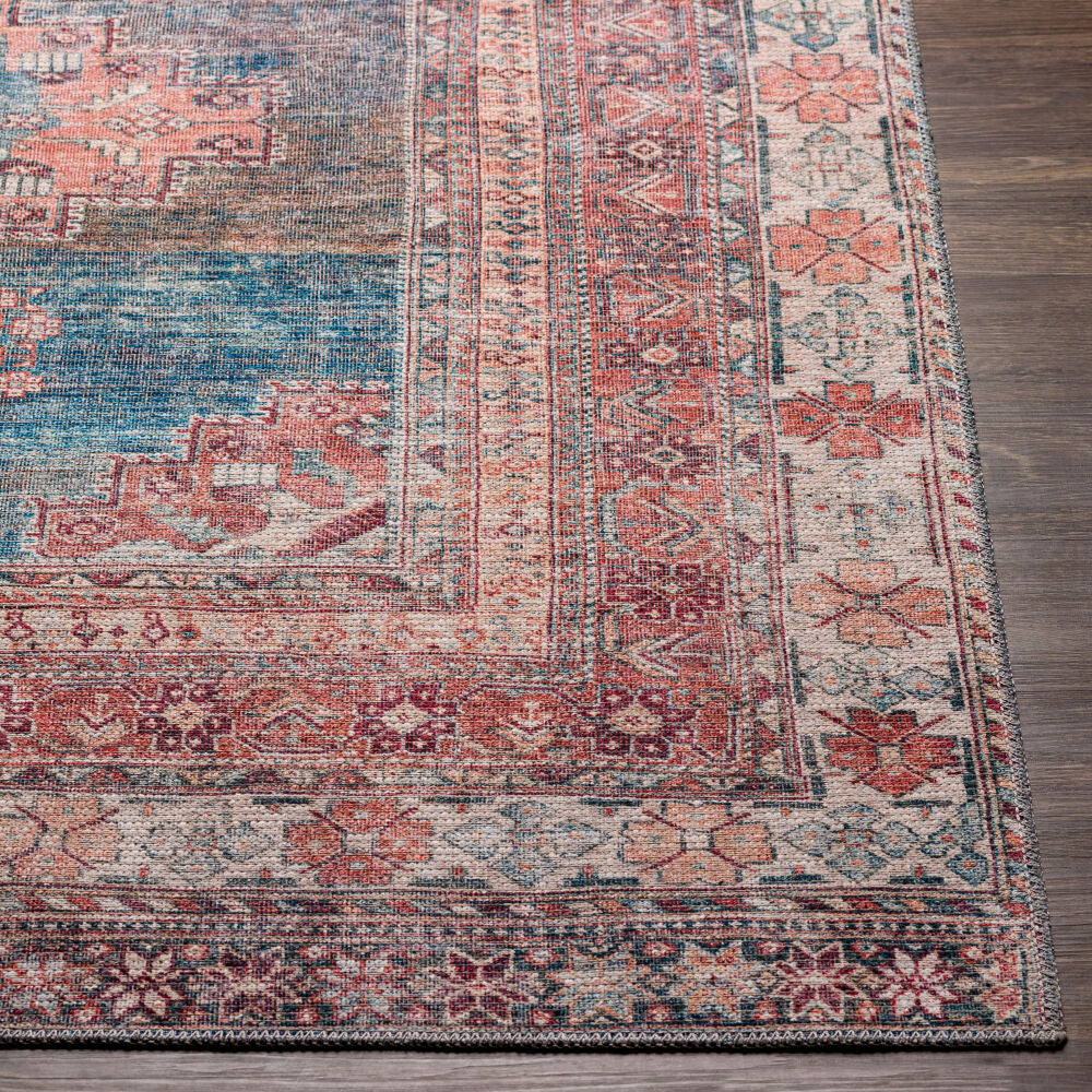 Colin Blue/Rust Machine Woven Rug - front