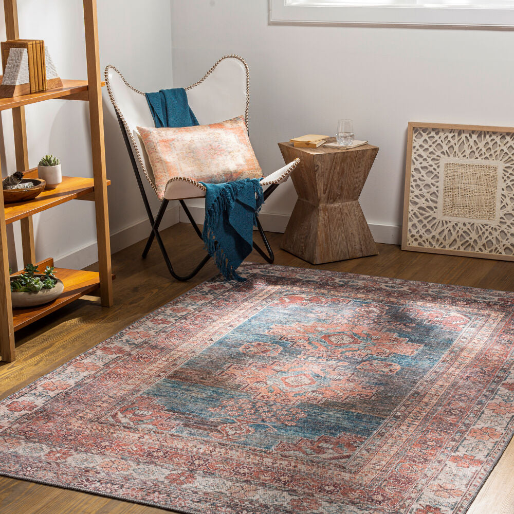 Colin Blue/Rust Machine Woven Rug - roomscene