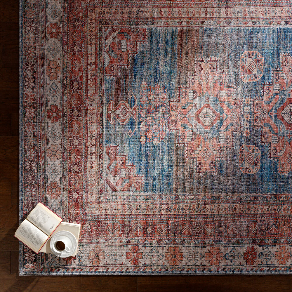 Colin Blue/Rust Machine Woven Rug - styleshot
