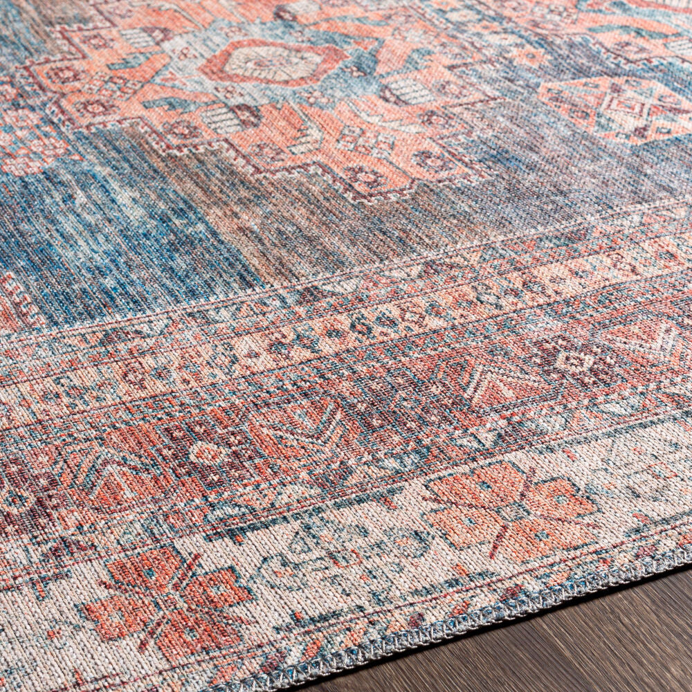 Colin Blue/Rust Machine Woven Rug - texture