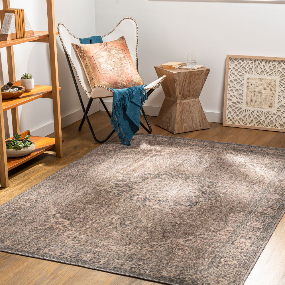 Colin Beige/Red Machine Woven Rug - roomscene