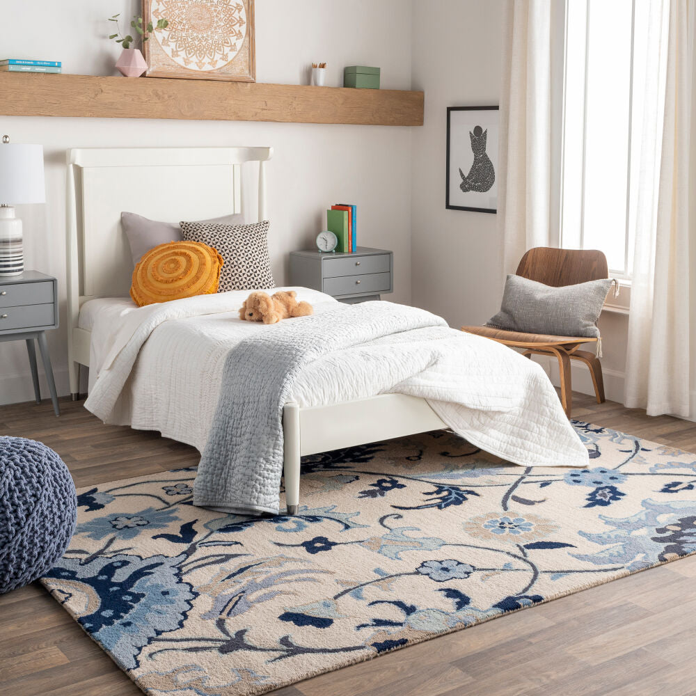 Centennial Beige/Ink Blue Handmade Rug - roomscene